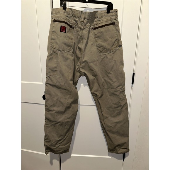 Mens wrangler riggs workwear pants Ripstop Carpenter 42x34 Khaki EUC - Picture 4 of 6